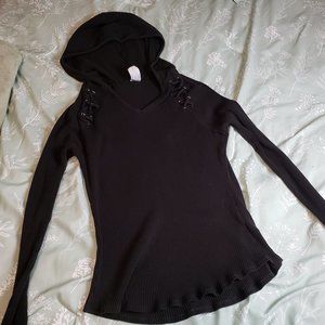 [XL] No Boundaries Hooded Knit Top With Cross Stitch detail